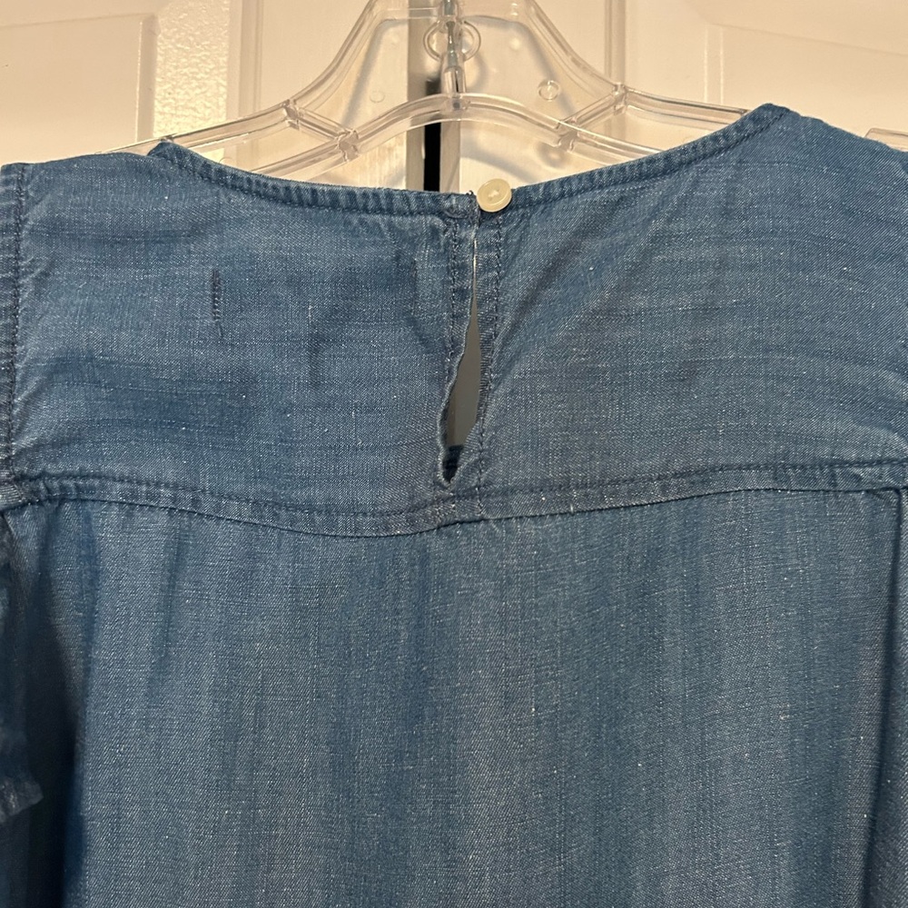 LOFT Denim Blue Ruffle Blouse - Picture 4 of 5